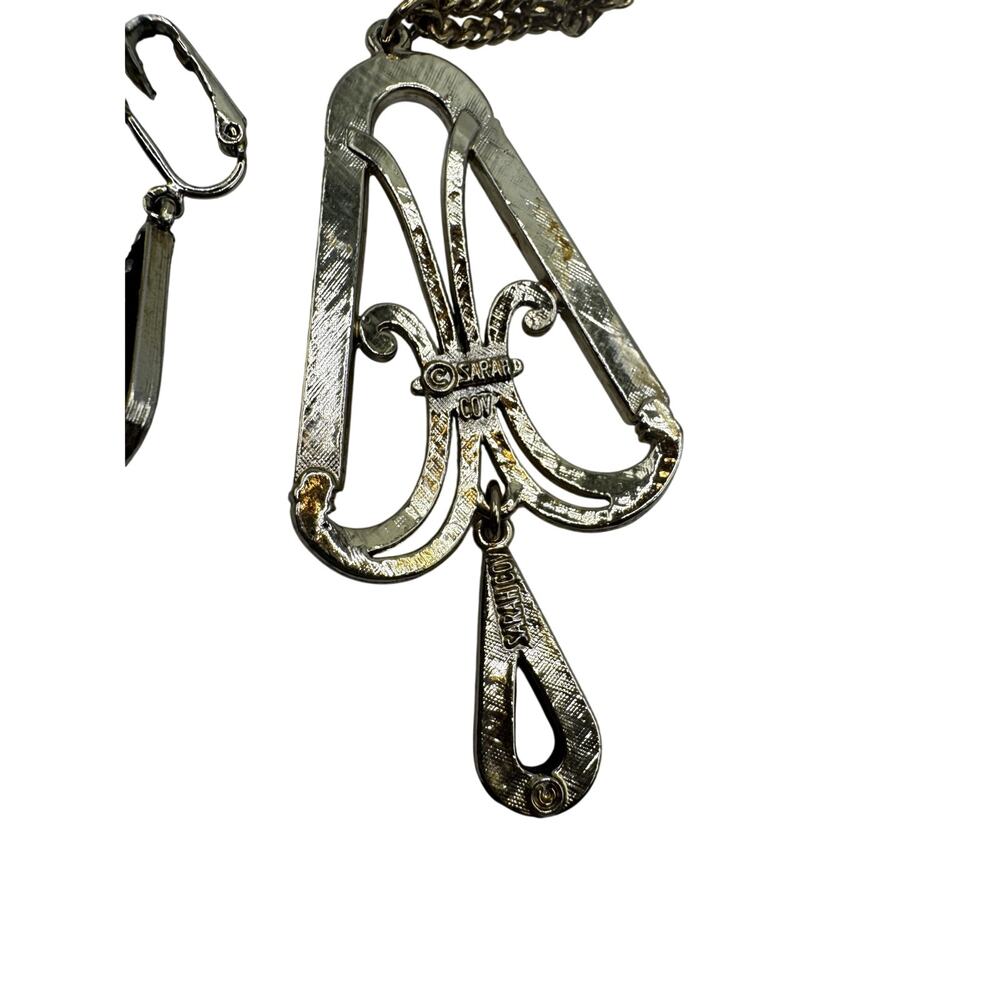 Coventry vtg Art Deco Style Gold-Tone Necklace with Enamel Rhinestone Pendant - Picture 3 of 5